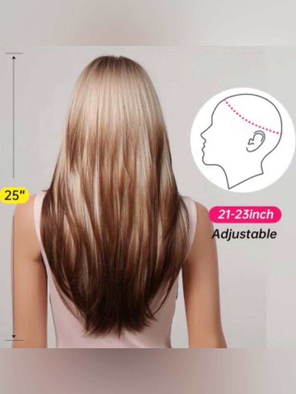 Allbell Long Straight Wig Ombré Brown, Brown Highlight Mixed Blonde - Picture 6 of 6